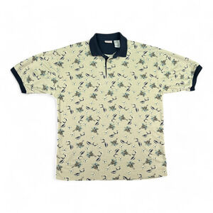 Vintage Bugle Boy Polo Shirt Adult LARGE Brown Floral Dolphins Tropical 90s